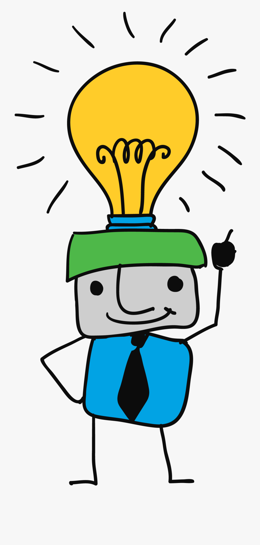 A Drawing Of A Person With A Lit Light Bulb On Their - Head Light Bulb Clip Art, Transparent Clipart