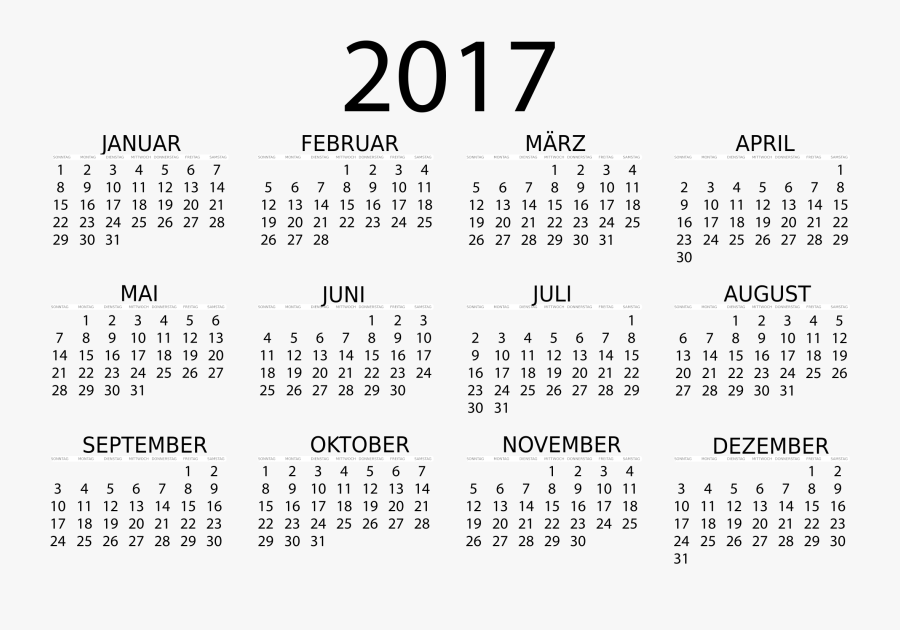 Kalender 2017 Deutsch - Free Printable 2020 Calendar, Transparent Clipart