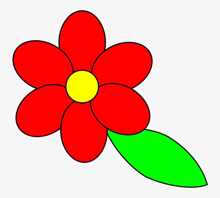 Flower Six Red Petals Black Outline Green Leaf With - Flowers With ...