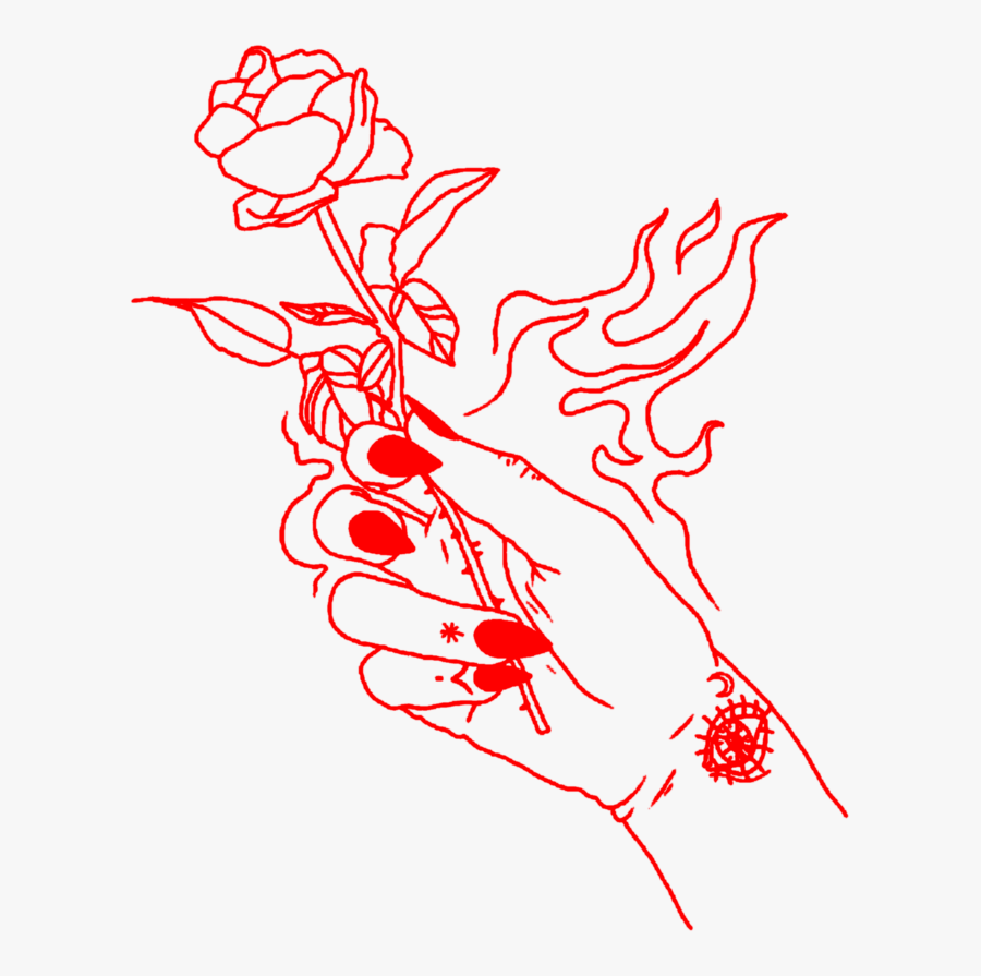 Transparent Red Rose Outline Clipart - Aesthetic Transparent Line Art, Transparent Clipart