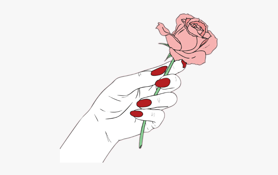 Clip Art Flower Outline Tumblr - Hand Holding Rose Drawing, Transparent Clipart