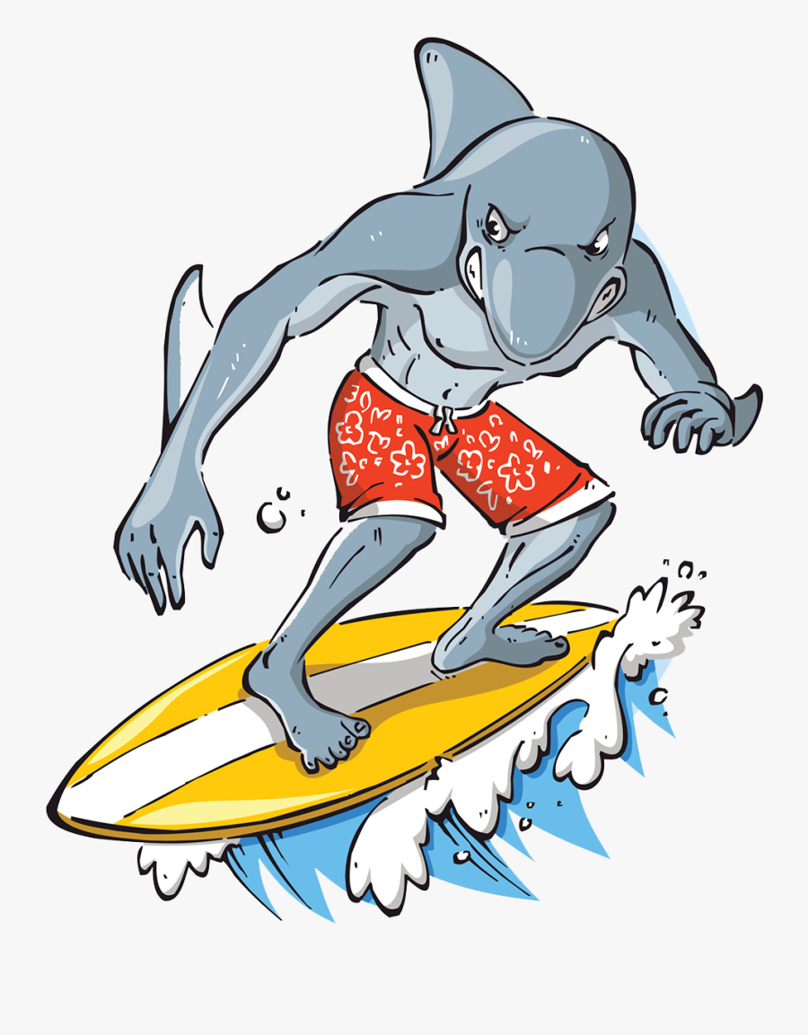 Surfing Sport Cartoon Sea Extreme Free Hd Image Clipart - Cartoon Shark Surfing Png, Transparent Clipart