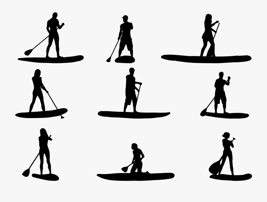 Paddleboard Silhouettes Vectors - Stand Up Paddle Silhouette, Transparent Clipart