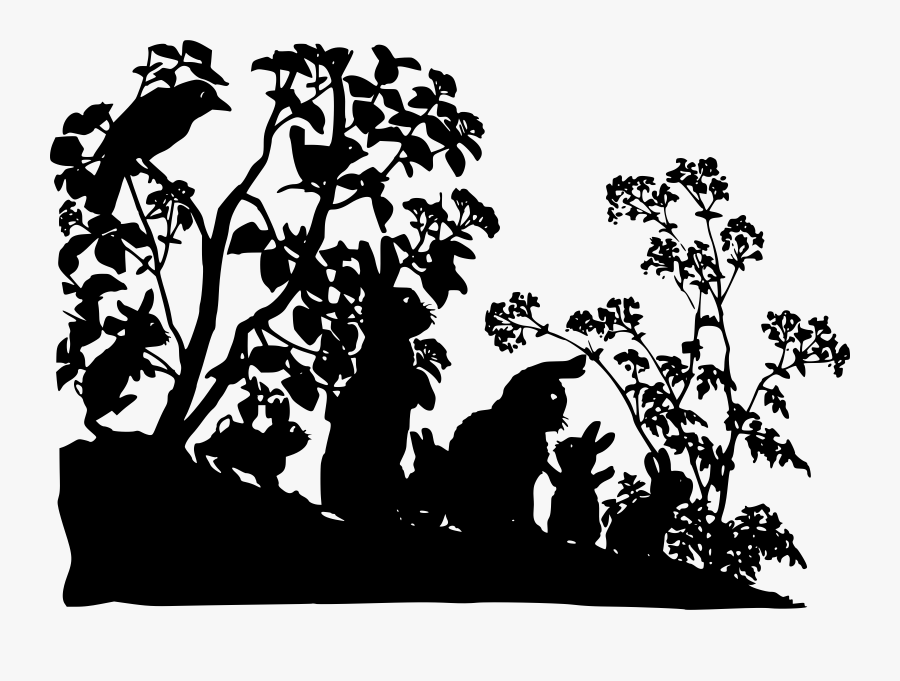 Woodland Creatures Silhouette - Black And White Woodland Clipart, Transparent Clipart