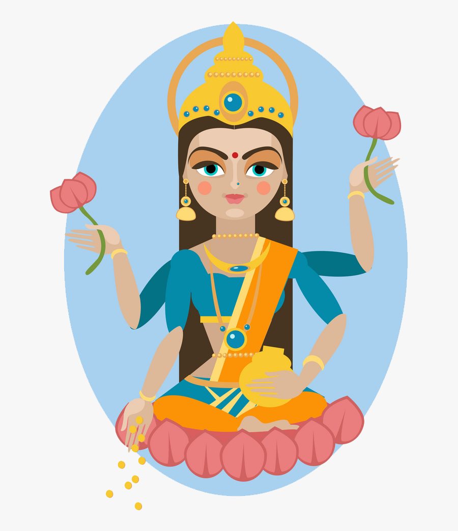 Maha Lakshmi Puja Png Free Image Download - Goddess Lakshmi Cartoon, Transparent Clipart