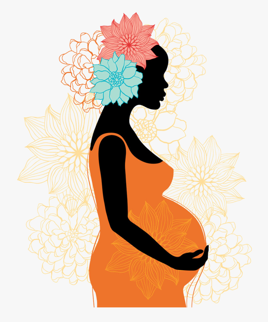 Image Black And White Library Pregnancy Clip Art Flowers - Pregnant Black Woman Silhouette, Transparent Clipart