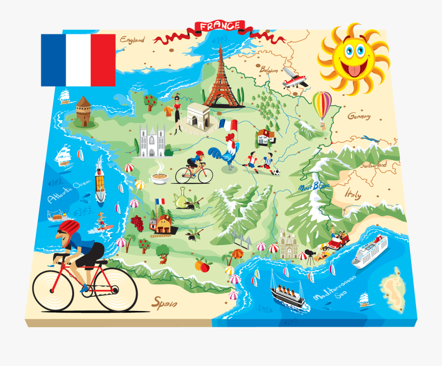 Мультяшная карта Франции. Карта Франции для детей. Франция для детей. Путешествие по Франции для детей.