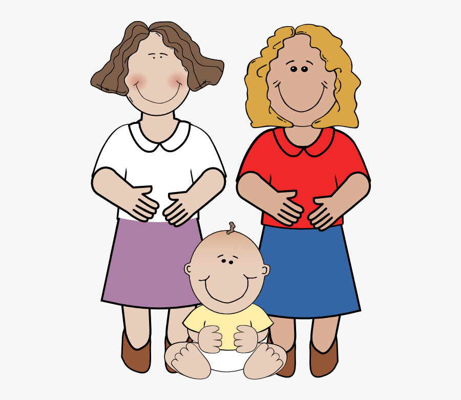 Free Clipart Of Pregnant Women, New Mothers And Families - Two Mom Family Cartoon, Transparent Clipart