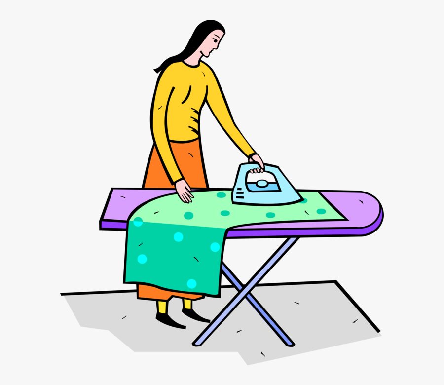 Vector Illustration Of Ironing Clothes With Electric - Iron And Ironing Board Clipart, Transparent Clipart