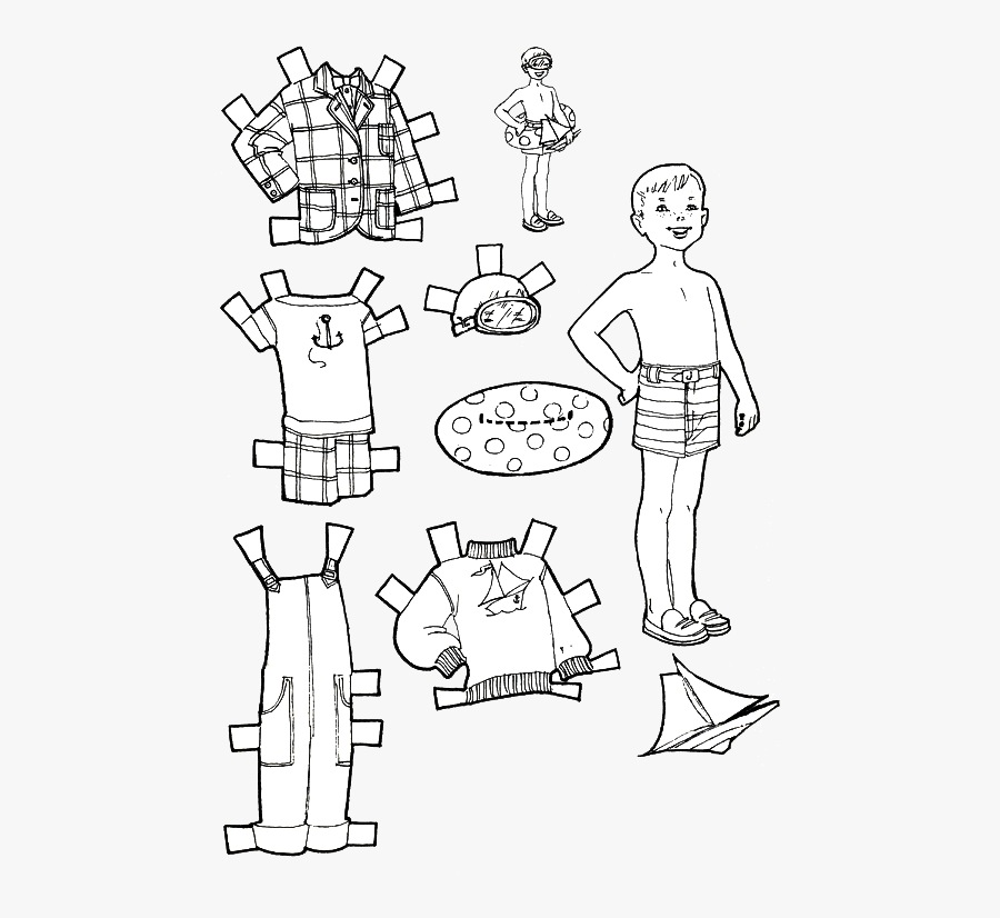 Clip Art Kids Fun Vacation Dolls - Boy Paper Doll Coloring Pages, Transparent Clipart