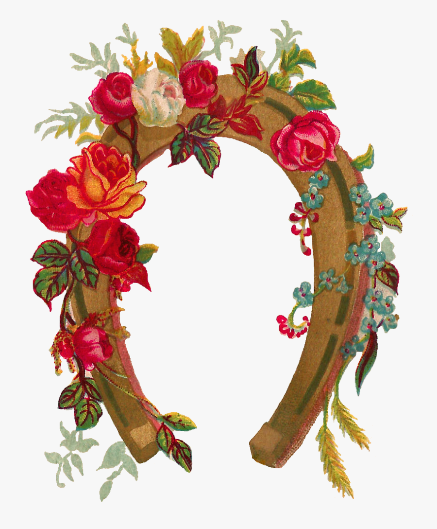 This Is A Lovely Horseshoe Graphic From A Vintage Greeting - Horseshoe With Flowers Clipart, Transparent Clipart