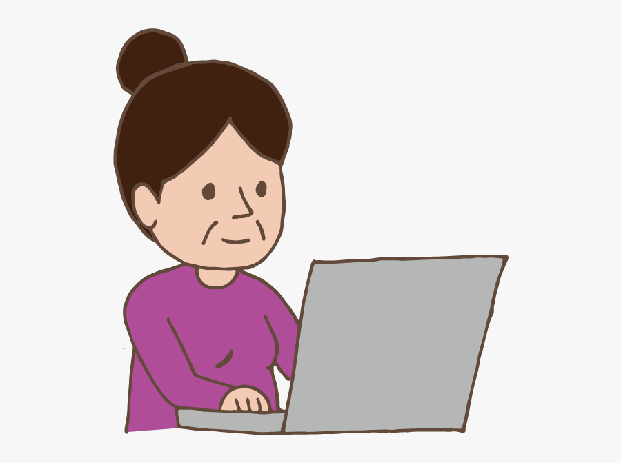 Old Lady Using Laptop - Usar La Computadora Clipart, Transparent Clipart