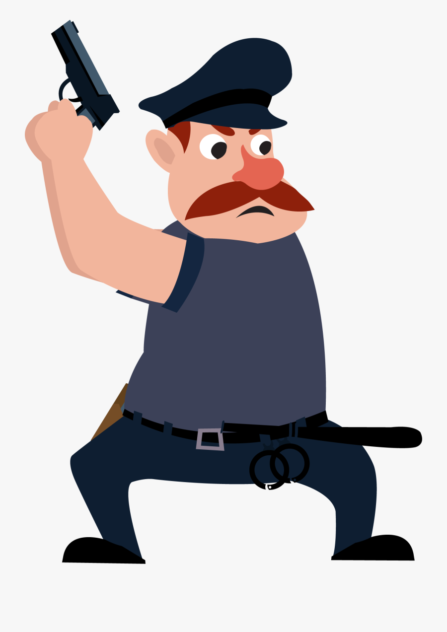 Cartoon Officer Icon Criminal - Police With Gun Cartoon, Transparent Clipart