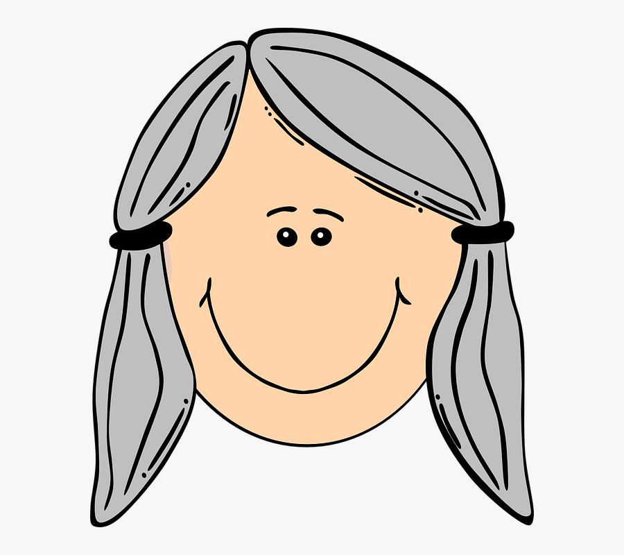 Woman, Face, Old, Hair, Gray, Smile, Braid - Cartoon Girl Face, Transparent Clipart