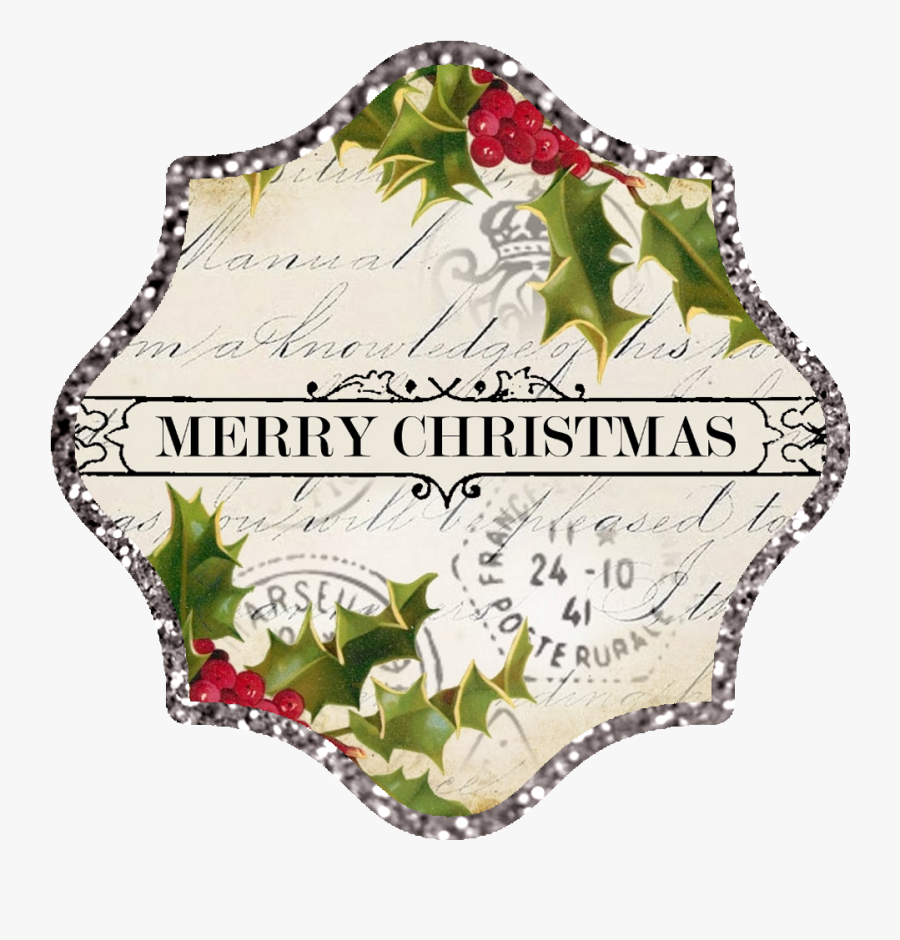 Silver Glitter Border ~ Approx - Merry Christmas Vintage Tag, Transparent Clipart