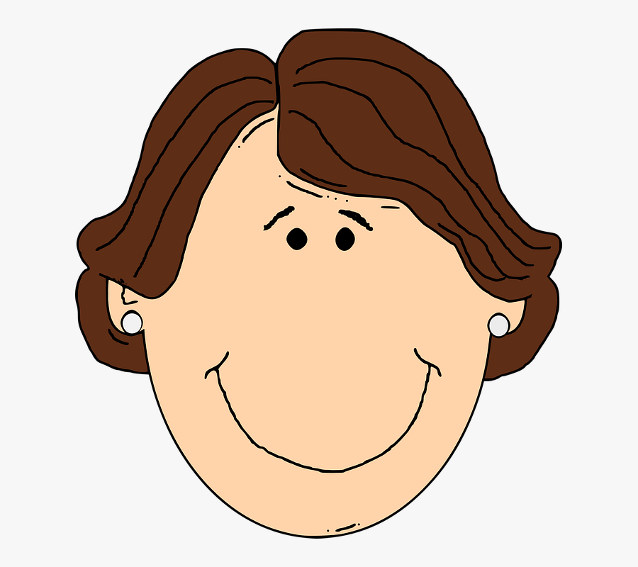 Boy, Woman, Earrings, Face, Head, Hair, Brown, Happy - Woman With Short Brown Hair Clip Art, Transparent Clipart