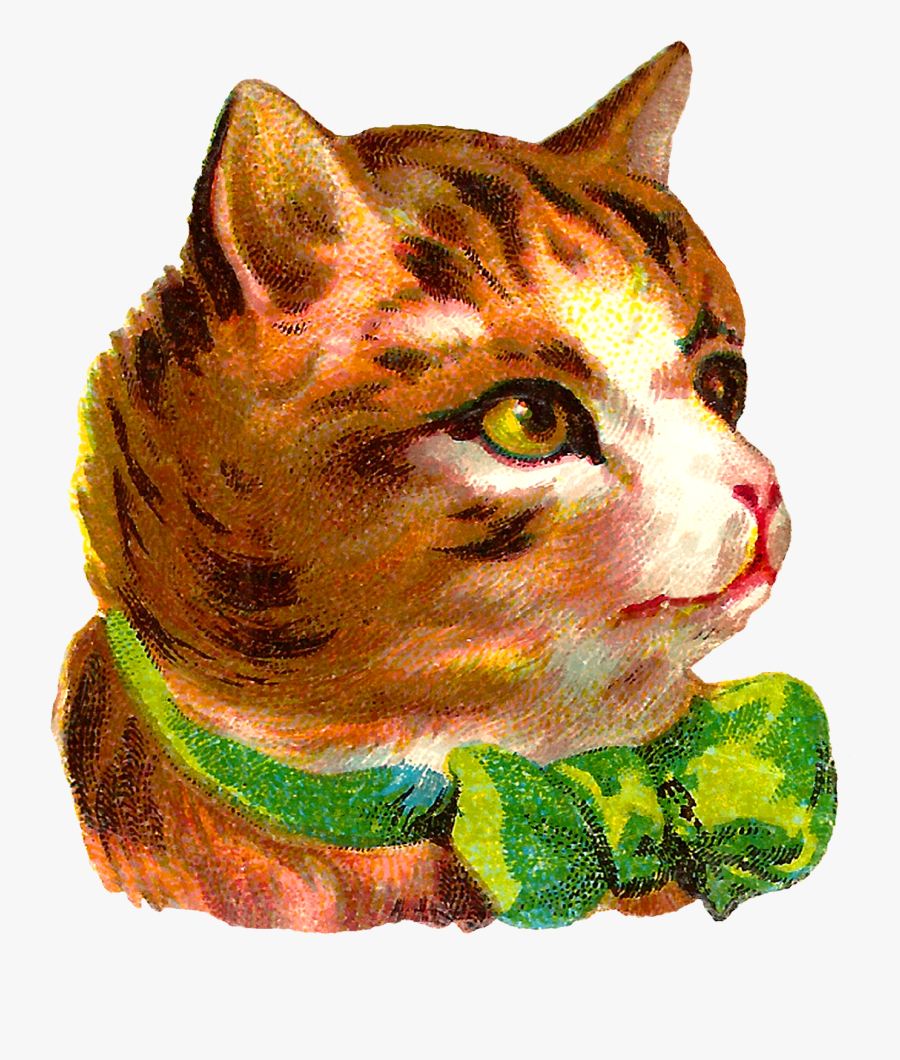 Victorian Antique Free Cat Clip Art Pet Tabby Clip - Bow Victorian Illustration, Transparent Clipart