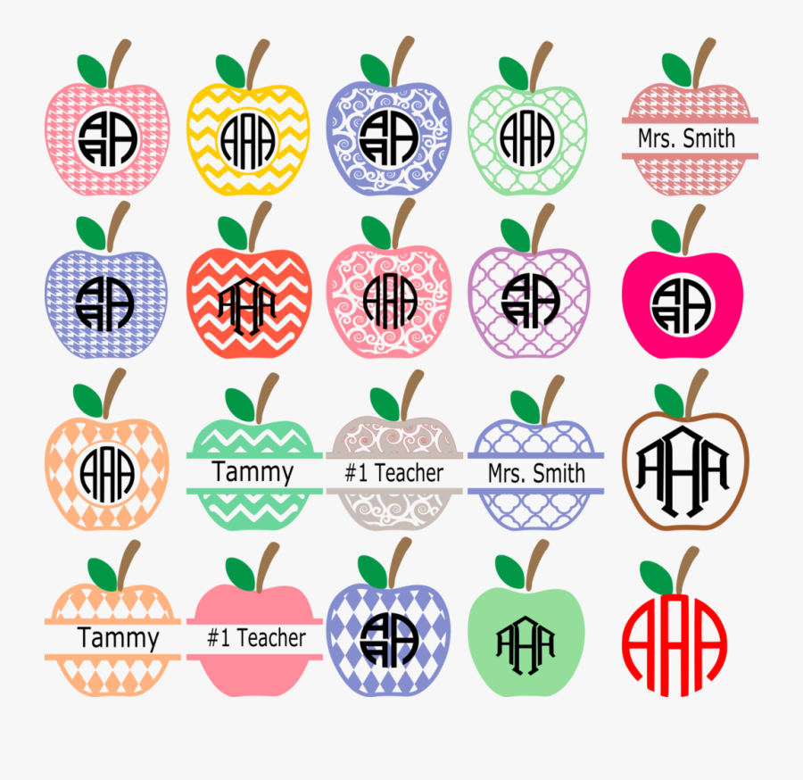 Split Apple Clipart Monogram - Cute Teacher Apple Clip Art Black And White, Transparent Clipart