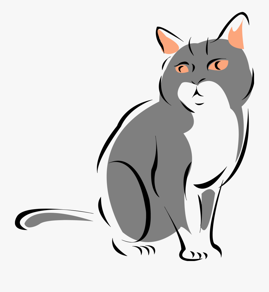 Cartoon Clip Art Free - Grey And White Cat Cartoon, Transparent Clipart