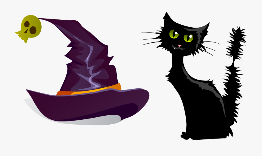 Svg Black And White Cat Clipart Free - Witch Hat Emoji Transparent, Transparent Clipart