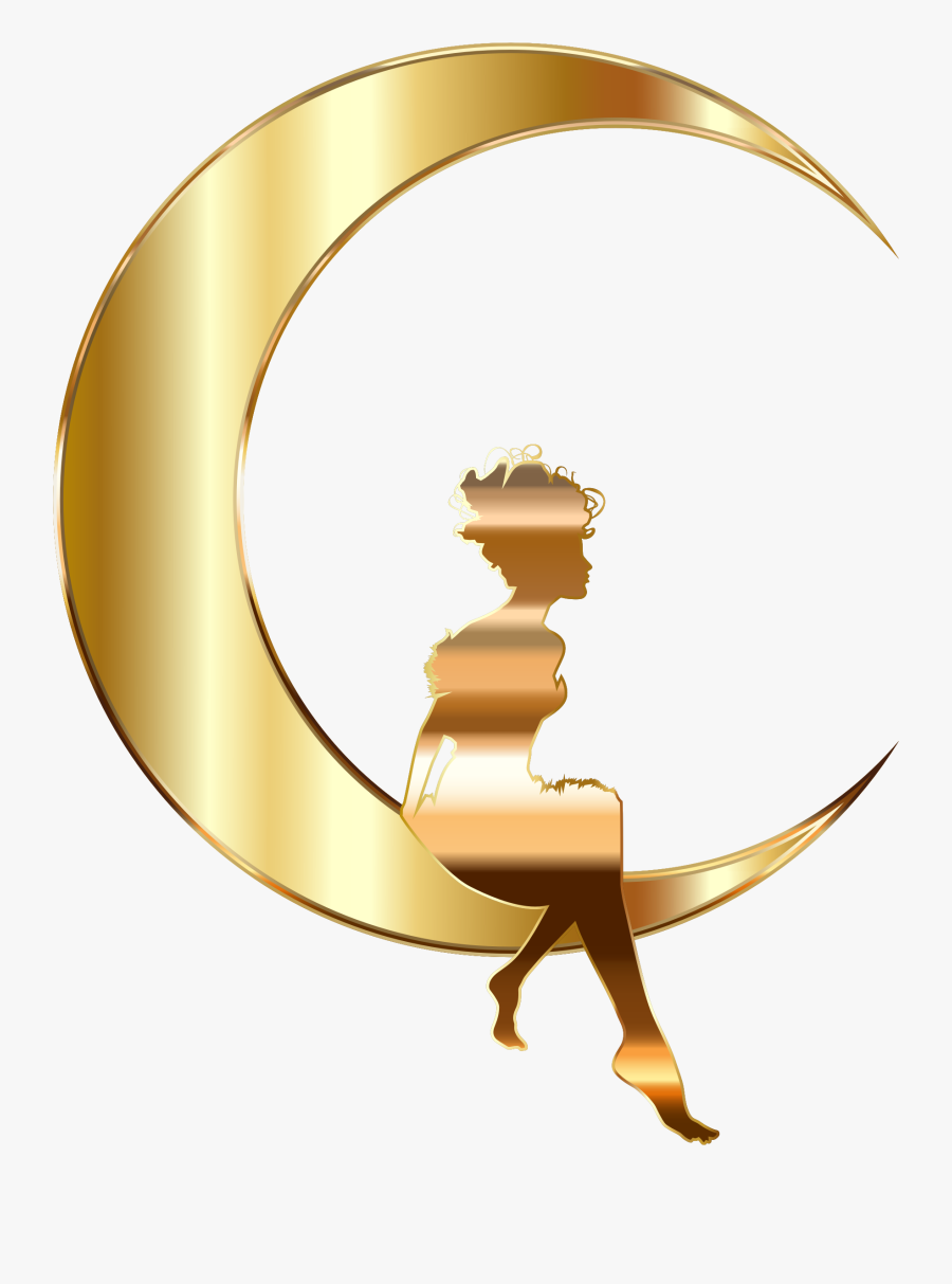 Gold Fairy Sitting On - Gold Crescent Moon Png, Transparent Clipart