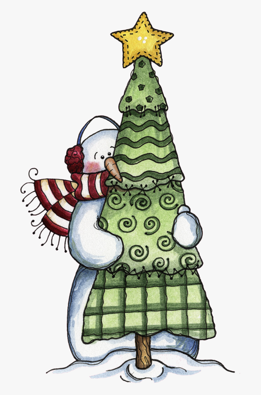 Snowman Hugging An Evergreen, For The Very Best Time - Country Christmas Tree Clipart, Transparent Clipart