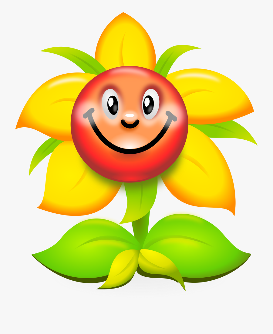 Yellow Flower Clipart Smiley Flower - Dibujos De Girasoles Animados, Transparent Clipart
