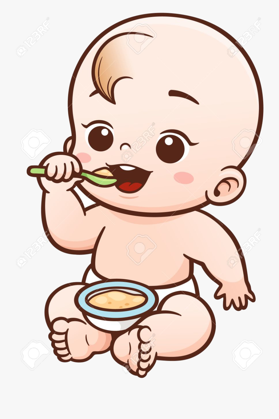 Eating Baby Clipart Vector Illustration Of Cartoon - Baby Eating Cartoon, Transparent Clipart
