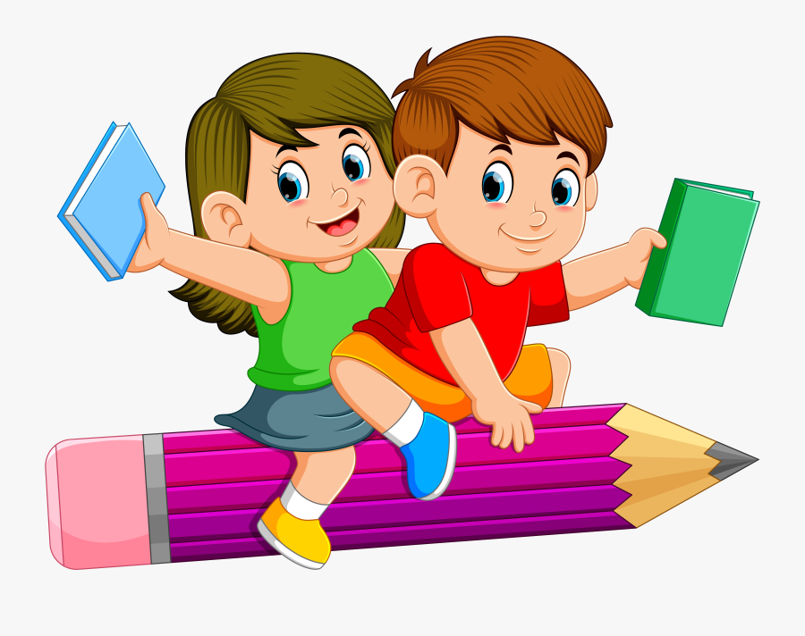 Kids Flying On Pencil Clipart , Png Download - Pencil Clipart Kids, Transparent Clipart
