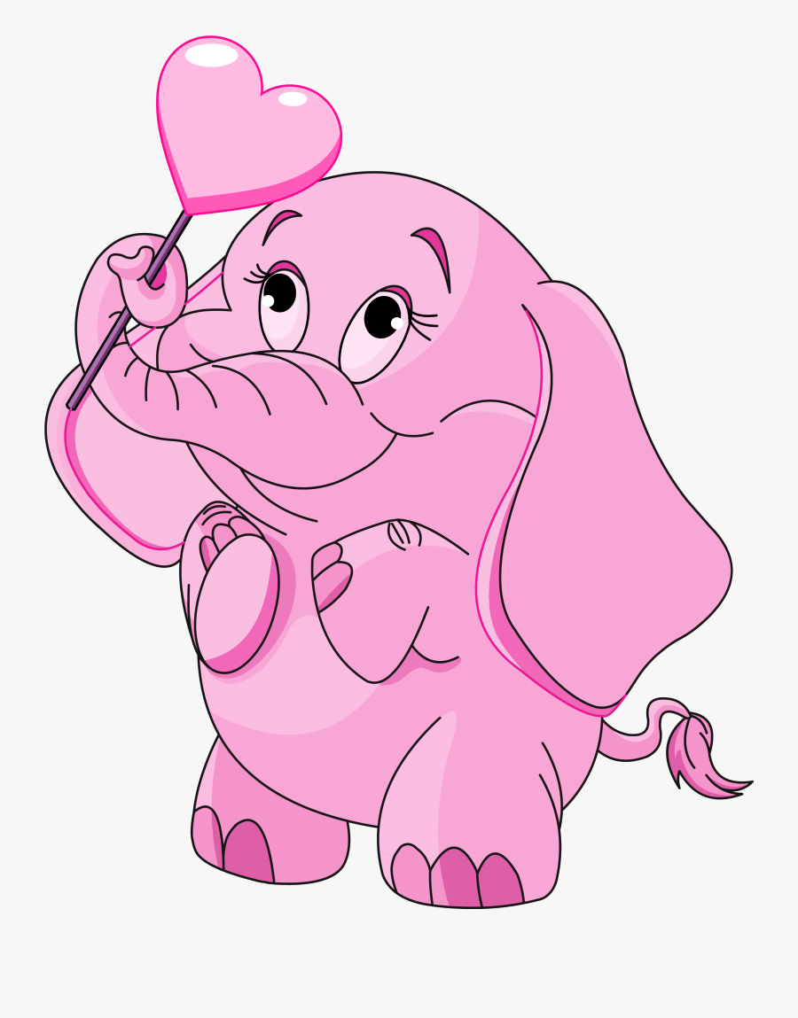 Pink Elephant With Hearts Clipart - Pink Elephant Cartoon Png, Transparent Clipart