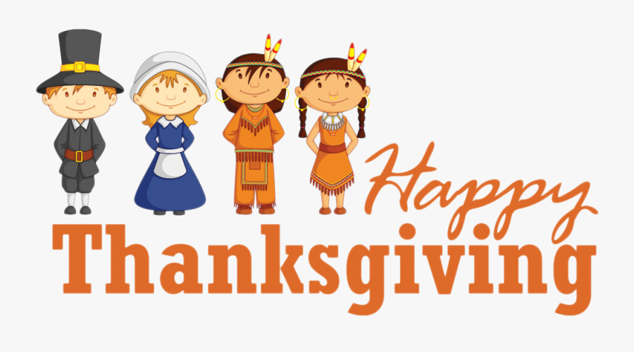 Transparent Happy Thanksgiving With Pilgrim And Native - Cartoon, Transparent Clipart
