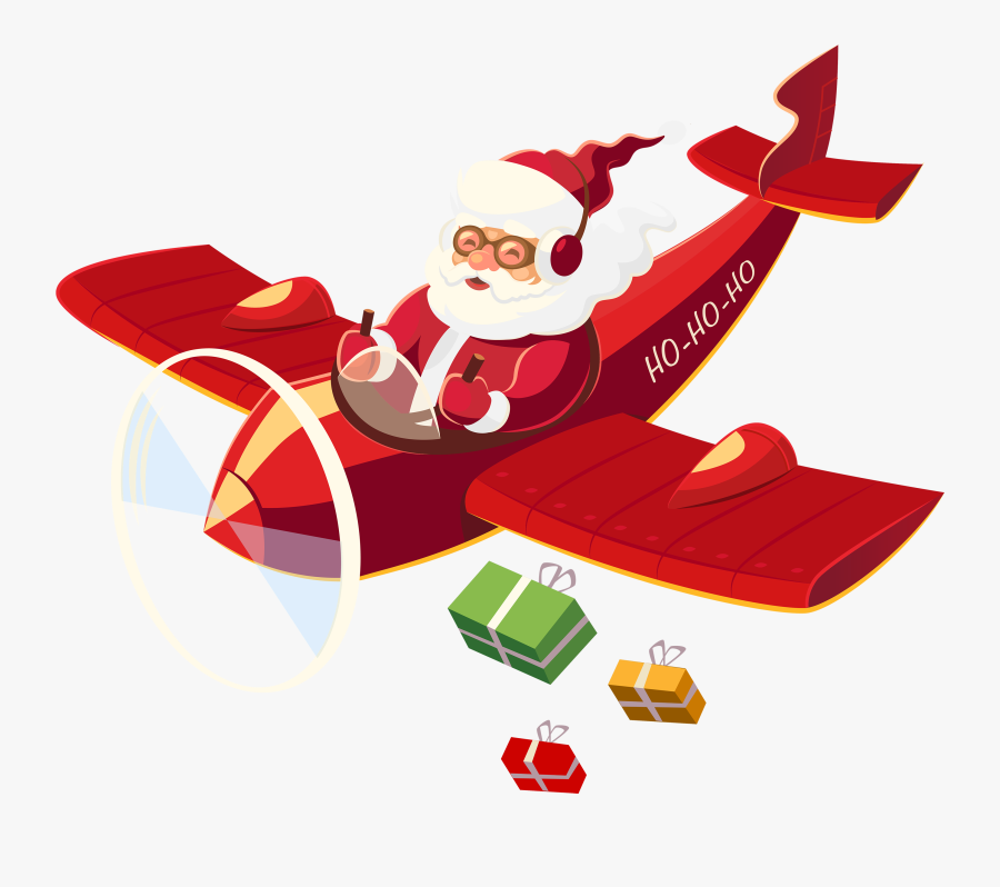 Santa Claus With Plane Png Clipart - Christmas Flying Santa Claus Png, Transparent Clipart