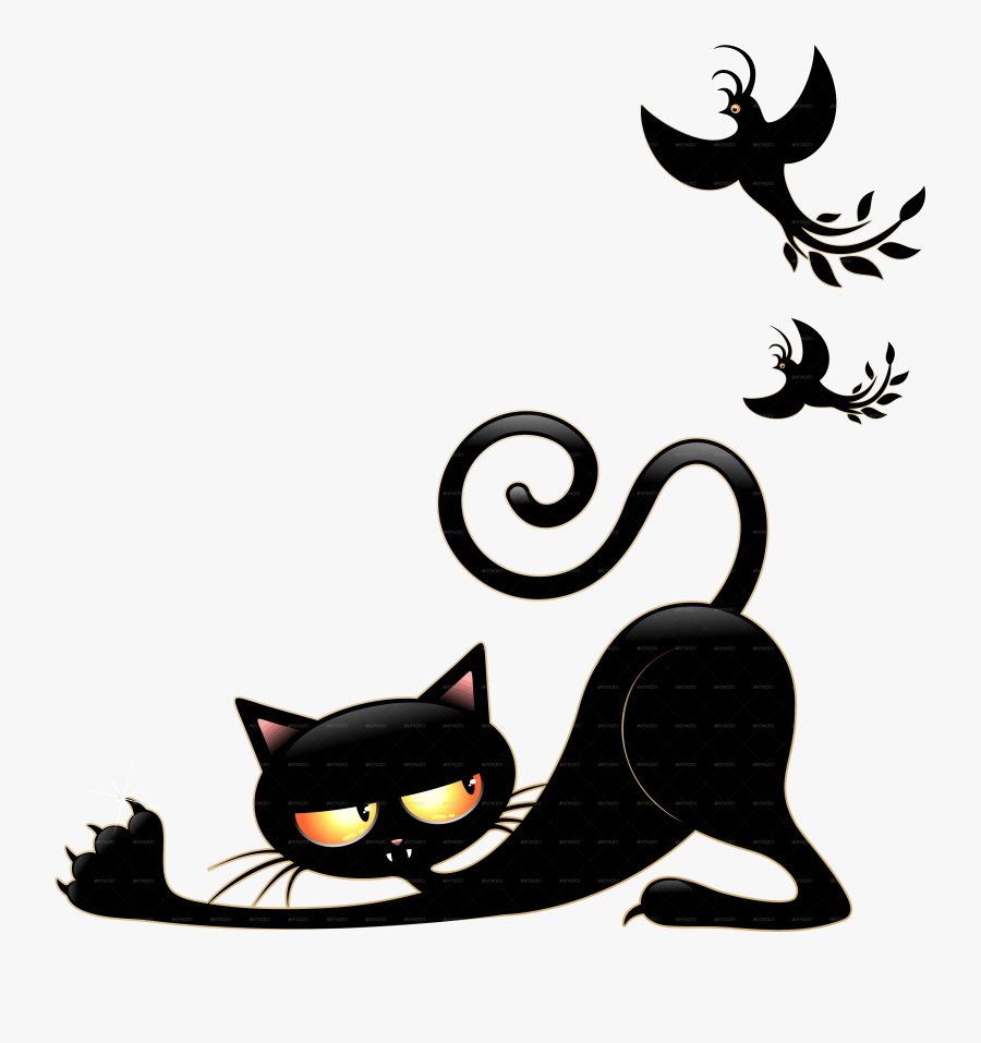 Cartoon Black Cat - Funny Black Cat Cartoon, Transparent Clipart