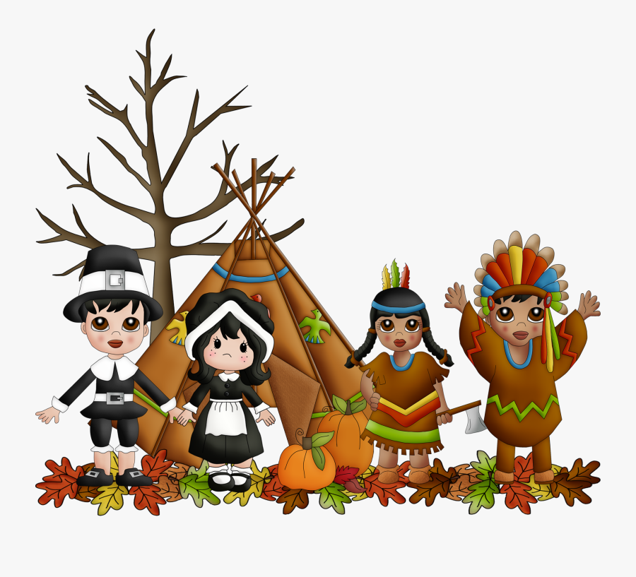 Thankful Thanksgiving Cliparts - Indian And Pilgrim Thanksgiving Dinner, Transparent Clipart