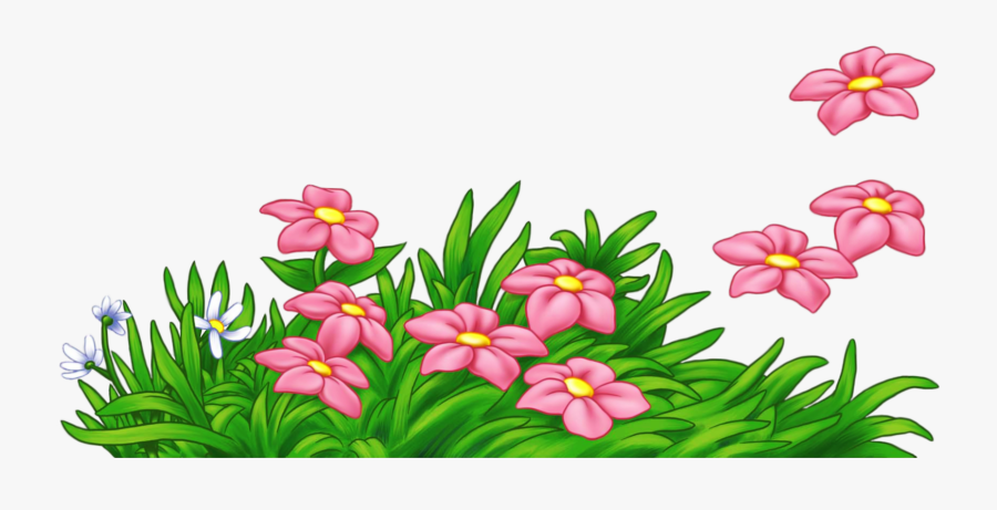 Grass With Flowers Png Clipart - Flowers In Grass Cartoon, Transparent Clipart