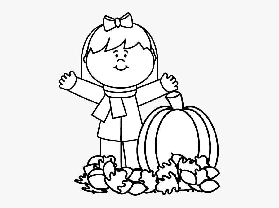 Black And White Autumn Girl - Autumn Clipart Black And White, Transparent Clipart