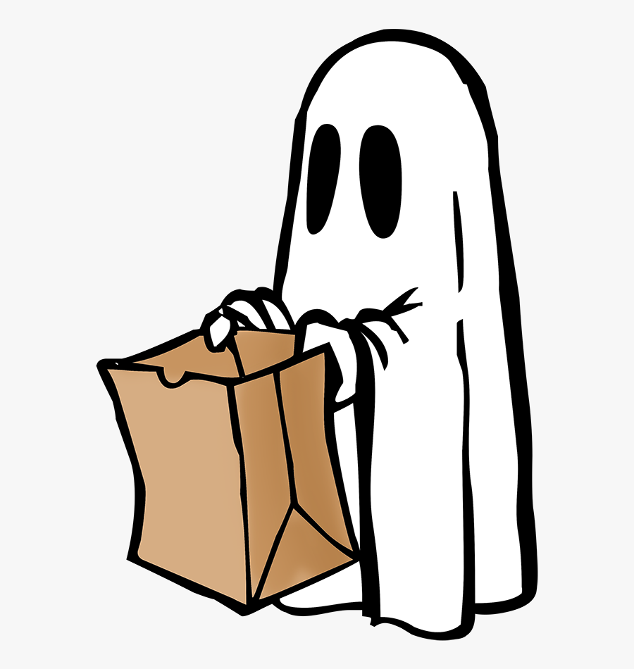 Sketch Halloween Ghost With Bag For Trick Or Treat - Trick Or Treat Ghost, Transparent Clipart