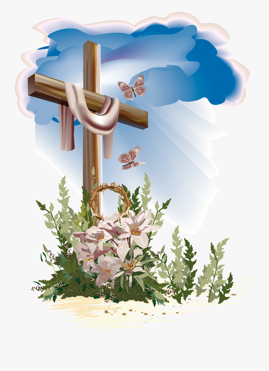 Org/hp Graphic Freeuse Stock - Holy Cross And Flowers, Transparent Clipart