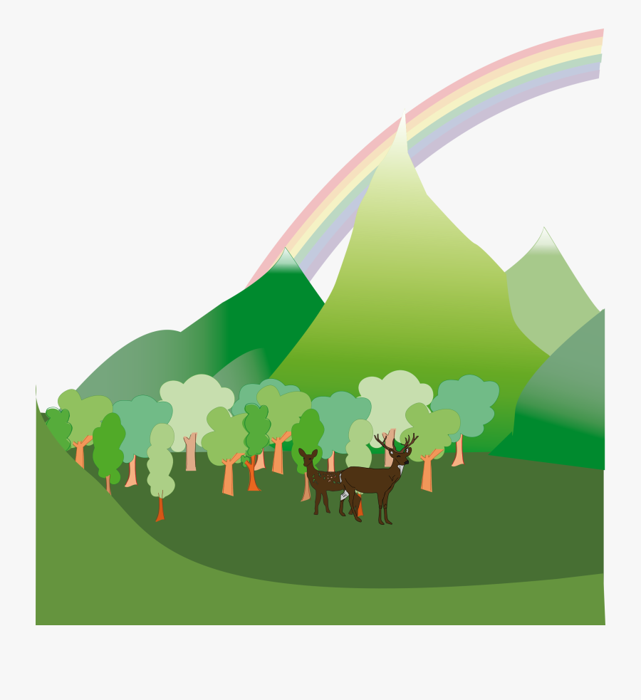 Free Green Mountain Clipart Image - رسم منظر طبيعي مع قوس قزح, Transparent Clipart
