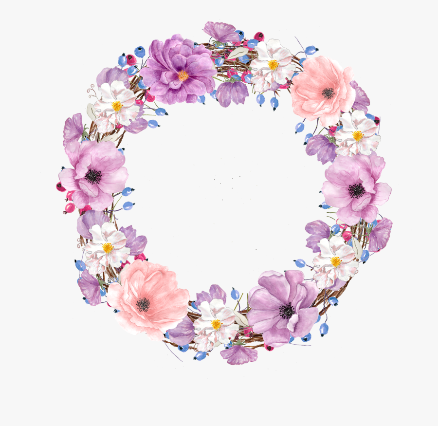Floral Design Watercolor Painting Flower Clip Art - Purple Floral Wreath Png, Transparent Clipart