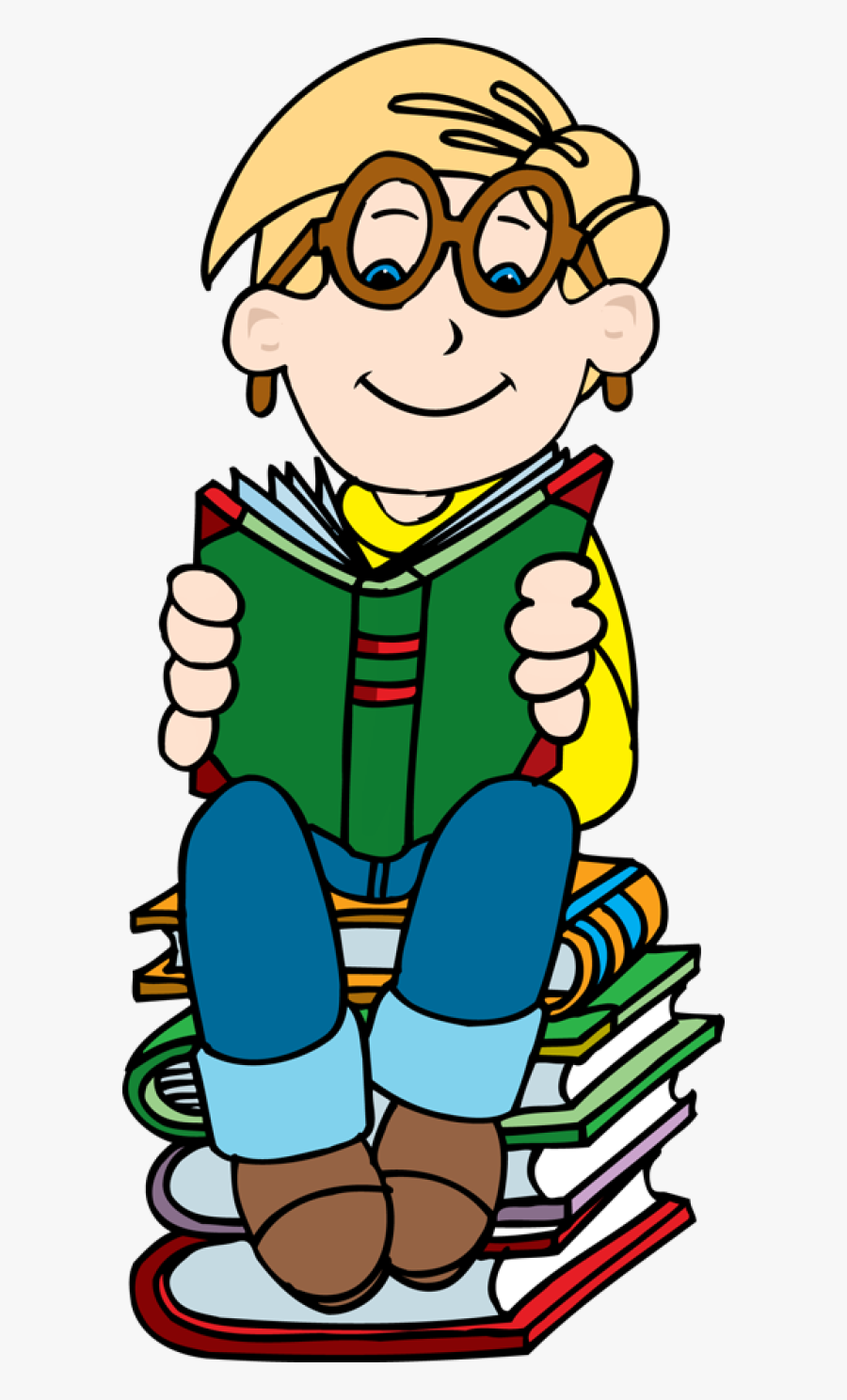 Boy Reading On Stack Of Books Clipart Clipartfest - Free Clipart Boy Reading Book, Transparent Clipart