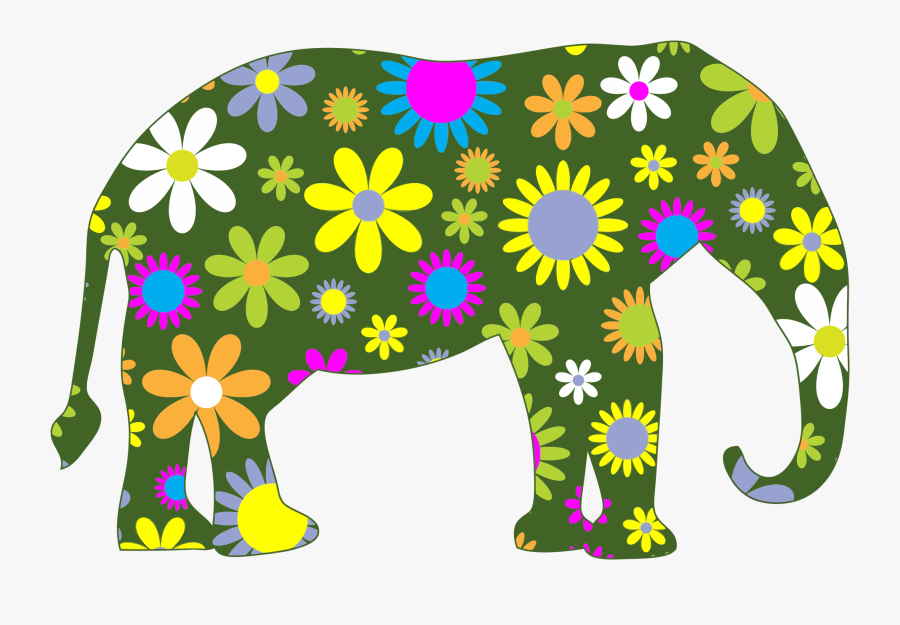 Retro Floral Elephant Icons Png - Elephant With Flowers Clip Art, Transparent Clipart