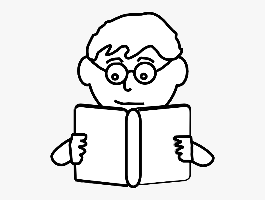 Kids - Reading - And - Thinking - Clipart - Boy Reading Book Outline, Transparent Clipart