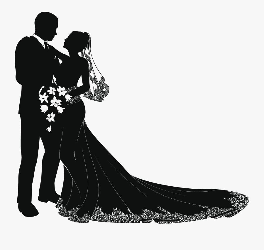Clip Art Clip Black White - Bride And Groom Silhouette, Transparent Clipart
