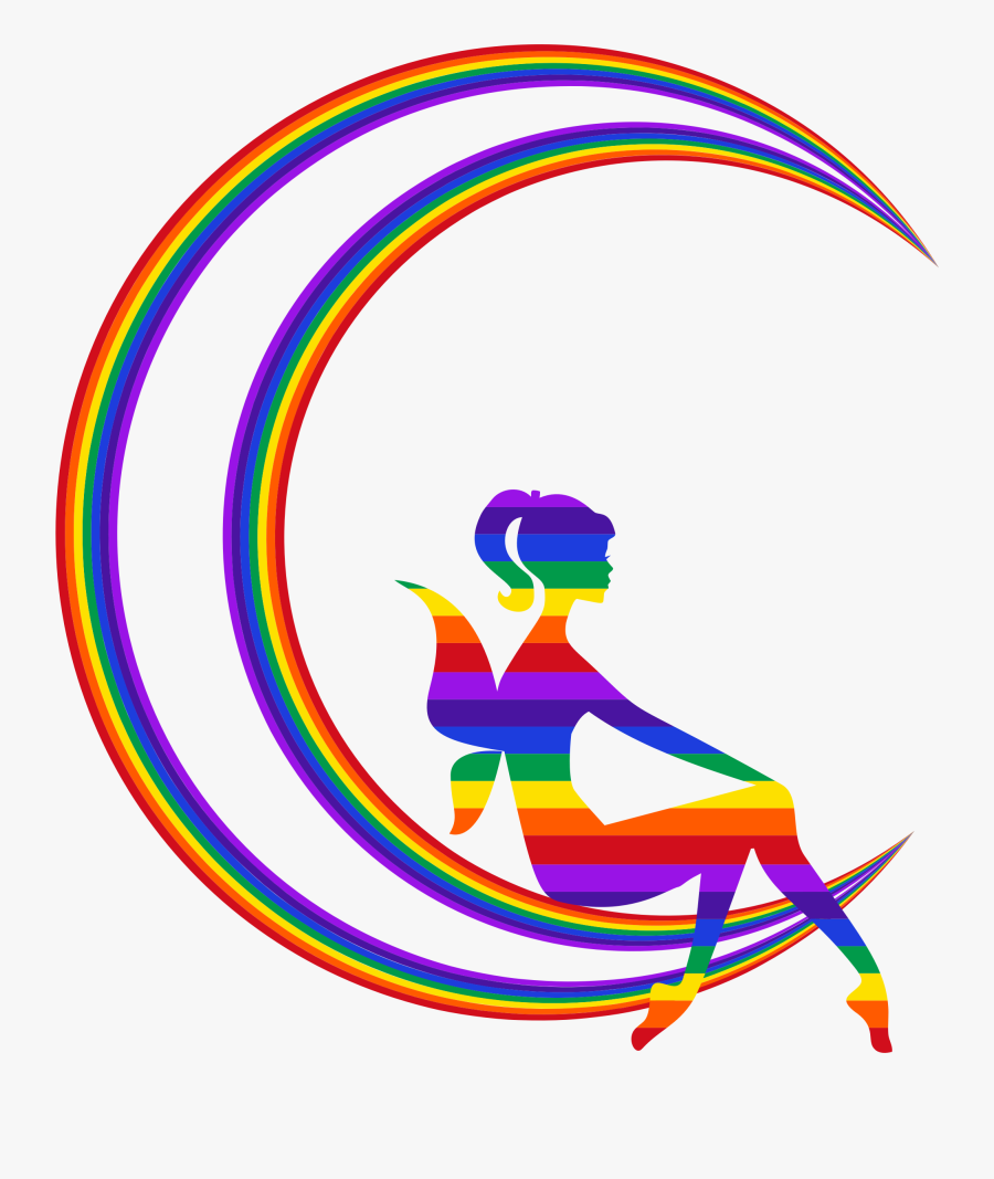 Crescent Outline Moon Vector Png Clipart , Png Download - Clipart Rainbow Crescent Moon, Transparent Clipart