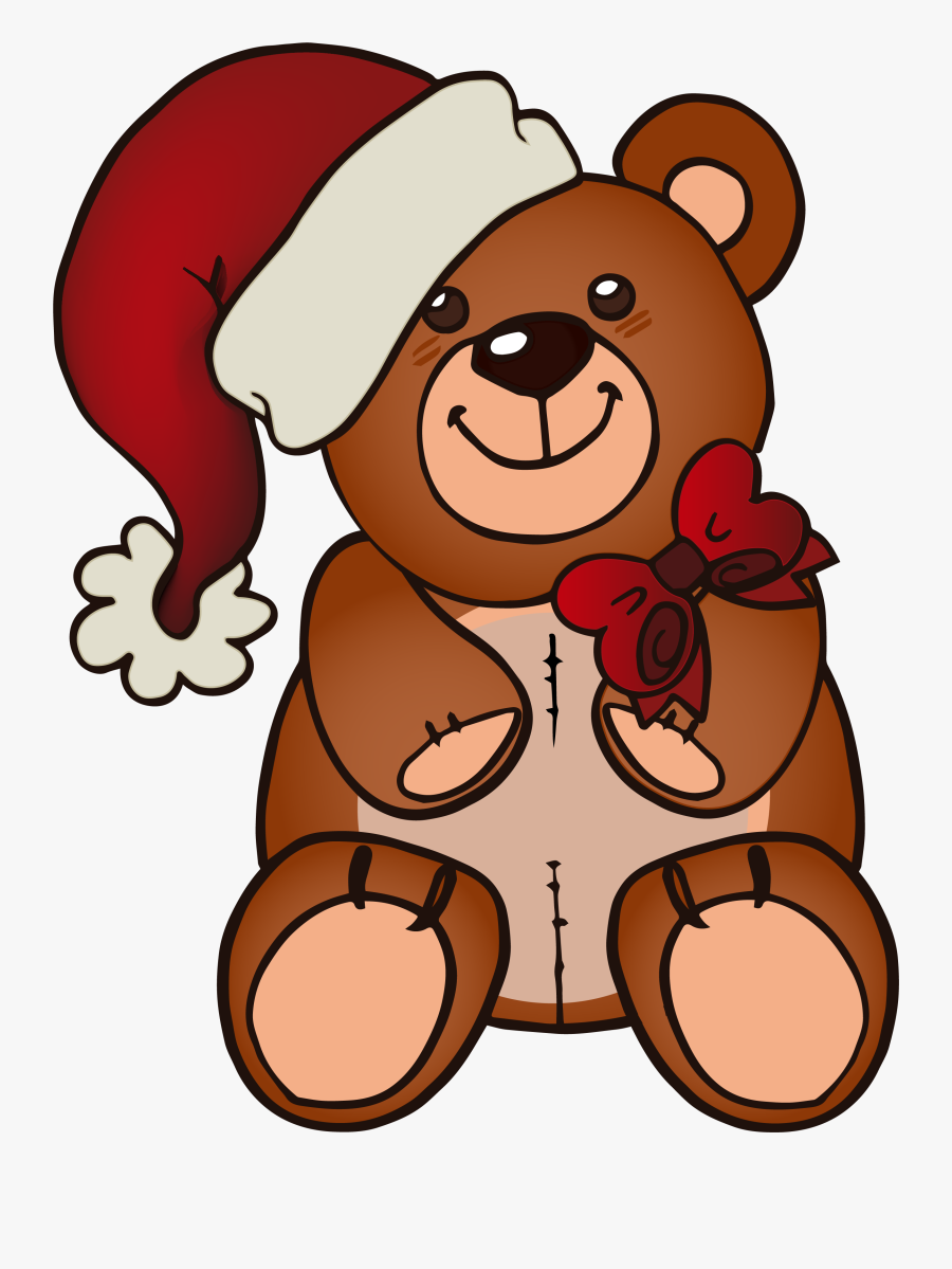 Teddy Bear Santa Claus Christmas Hat - Teddy Bear On Christmas Template, Transparent Clipart