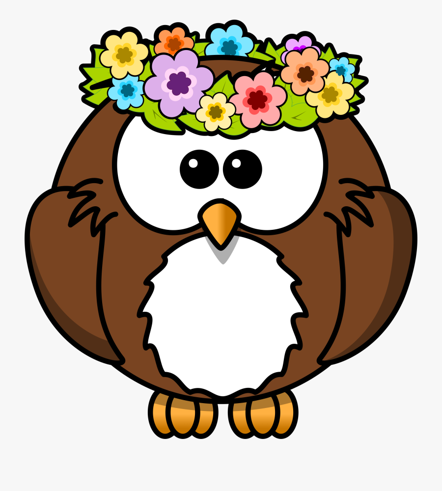Owl With Garland - Cartoon Owl Spring, Transparent Clipart