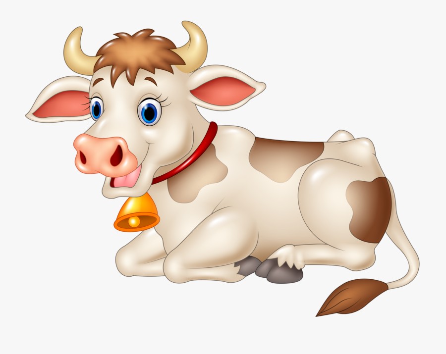 Funny Cartoon Animals Vector - Cow Cartoon Picture Sitting, Transparent Clipart