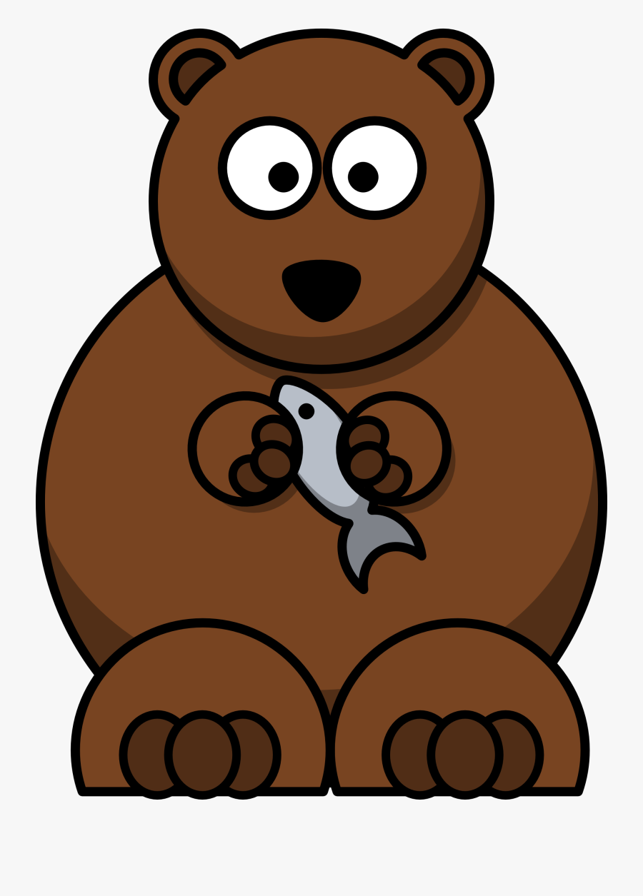 Bear Clipart Easy - Cartoon Bear Eating Fish, Transparent Clipart