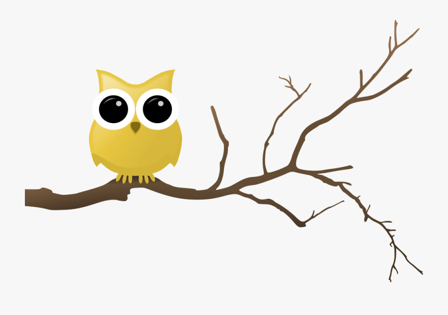 Yellow Owl On Tree Branch - Owl On Branch Cartoon, Transparent Clipart